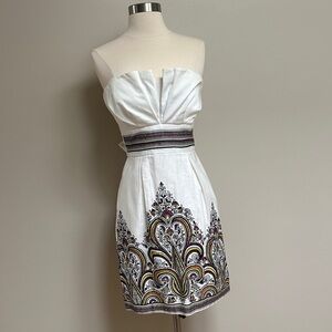 Strapless White Embroidered Summer Dress